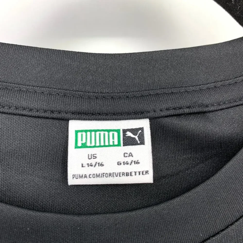 Puma Long Sleeve T-Shirt Boys Size L 14/16 Black White Logo Crew Neck